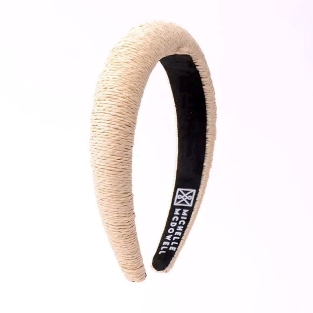 MICHELLE MCDOWELL Makenzie Natural Rattan Headband cream and black liner